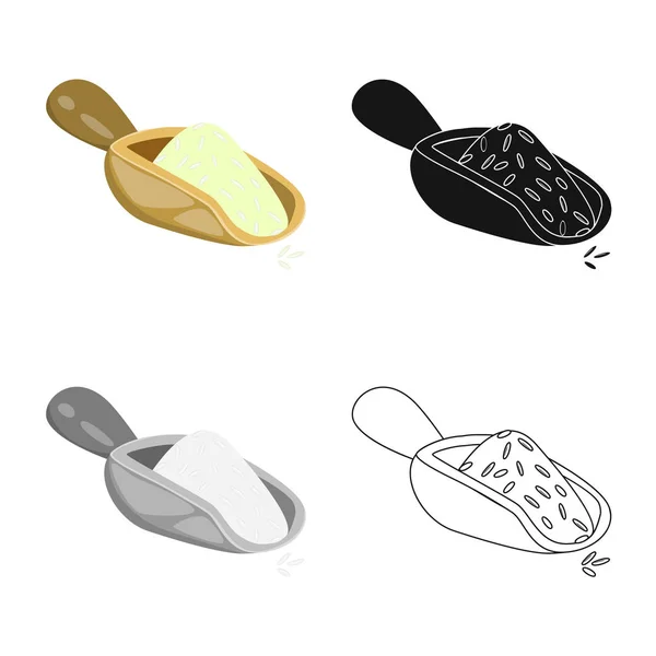 Objeto aislado de cucharada y logo de arroz. Colección de primicia e icono de vectores de grano para stock . — Vector de stock