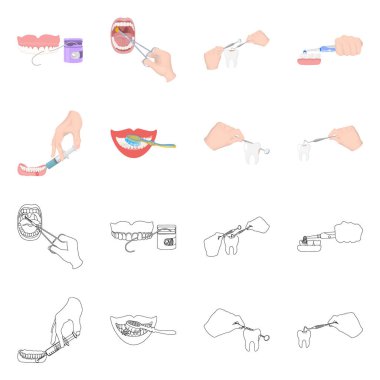 Diş vektör tasarımı ve mutlu logo. Diş ve beyazlatma stok vektör illüstrasyon seti.