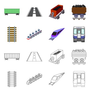 Demiryolu ve tren logosuizole nesne. Web için demiryolu ve yol stok sembolü koleksiyonu.