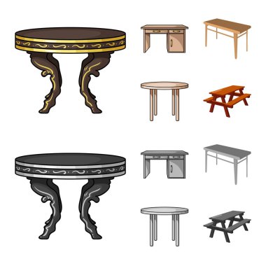 Masa ve ahşap sembol vektör tasarımı. Masa ve masa stok vektör illüstrasyon seti.