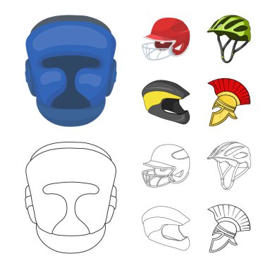 Kask ve spor sembolü yalıtılmış nesne. Kask ve moto hisse senedi vektör çizim seti.