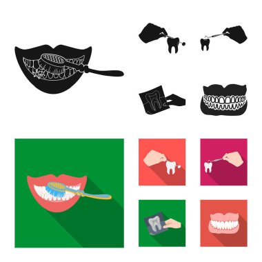 Diş ve mutlu logo vektör çizimi. Diş ve web için beyazlatma hisse senedi simgesi ayarla.