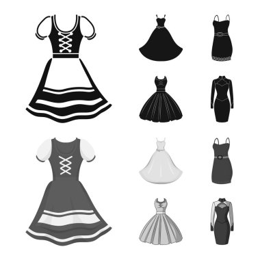 Elbise ve giysi logosu izole nesne. Elbise koleksiyonu ve akşam stok vektör illüstrasyon.
