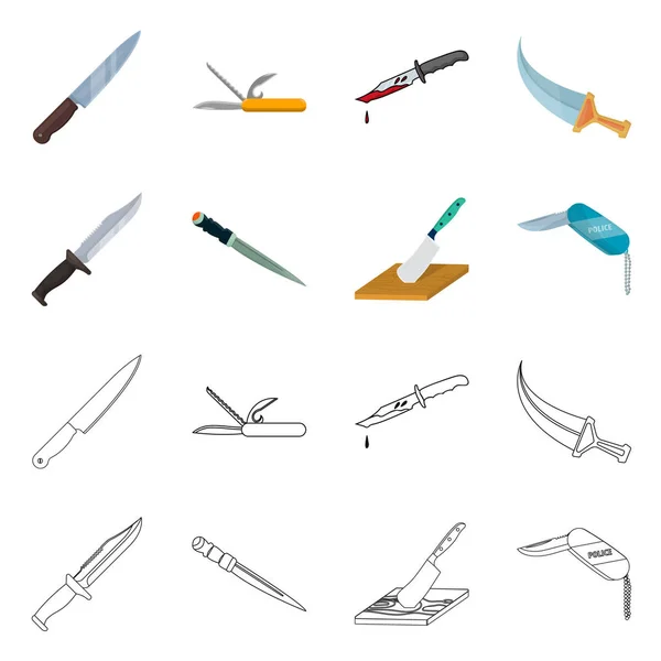 Objeto aislado de cuchillo y signo de corte. Colección de cuchillo e ilustración de vector de stock plano . — Vector de stock