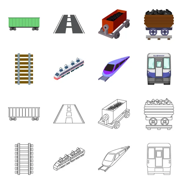 Demiryolu ve tren logosuizole nesne. Web için demiryolu ve yol stok sembolü koleksiyonu. — Stok Vektör