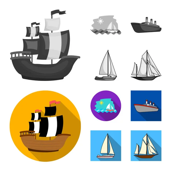 Векторная иллюстрация логотипа яхты и корабля. Коллекция иконок для яхт и круизных векторов на складе . — стоковый вектор
