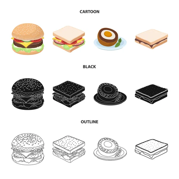 Izolovaný objekt ikony sendvičů a obtékání. Sada symbolů sendvičů a oběda pro web. — Stockový vektor