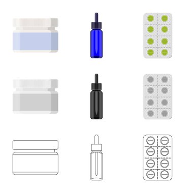 Perakende ve sağlık sembol vektör çizimi. Web için perakende ve sağlık hisse senedi simgesi kümesi.