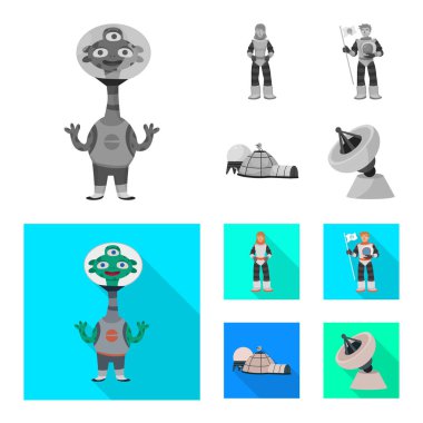 Astronomi ve teknoloji logo vektör Illustration. Astronomi ve gökyüzü hisse senedi vektör çizim seti.