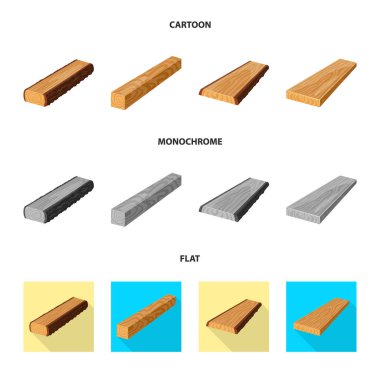 Ağaç ve ham simgesi yalıtılmış nesne. Ağaç ve inşaat hisse senedi vektör çizim seti.