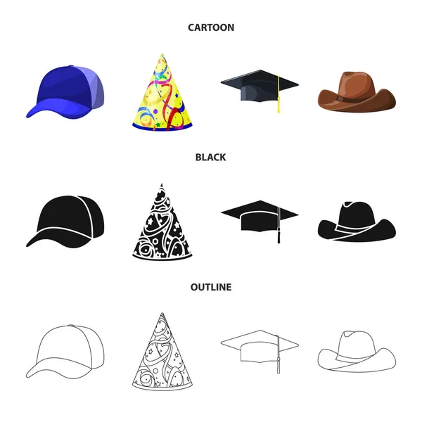 Изолированный предмет одежды и знак шапки. Коллекция векторной иллюстрации одежды и беретов . — стоковый вектор