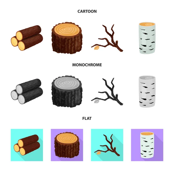 Conception vectorielle de l'arbre et signe brut. Collection d'illustrations vectorielles d'arbres et de matériel de construction . — Image vectorielle