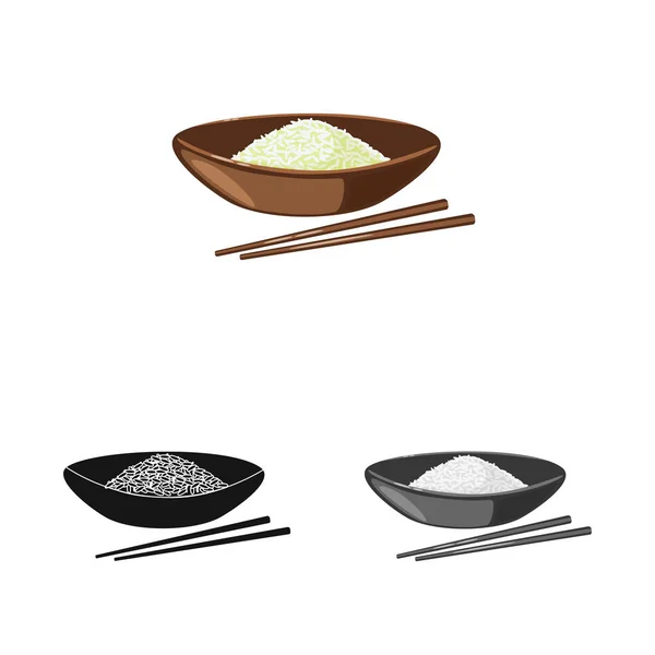 Vector design of plate and rice icon. Set of plate and short vector icon for stock. — Stock Vector