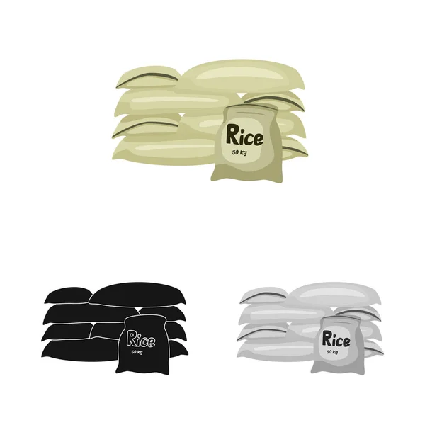 Vector illustration of bag and rice icon. Set of bag and wholesale vector icon for stock. — Stock Vector