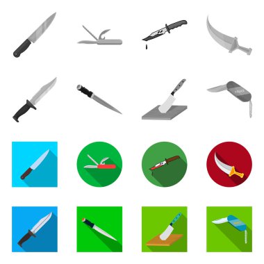 Bıçak ve kesim sembolü yalıtılmış nesne. Bıçak ve düz stok vektör çizim koleksiyonu.