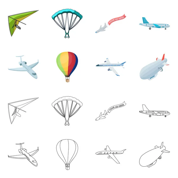 Illustrazione vettoriale del trasporto e del segno dell'oggetto. Raccolta di illustrazioni vettoriali di trasporto e di planata . — Vettoriale Stock