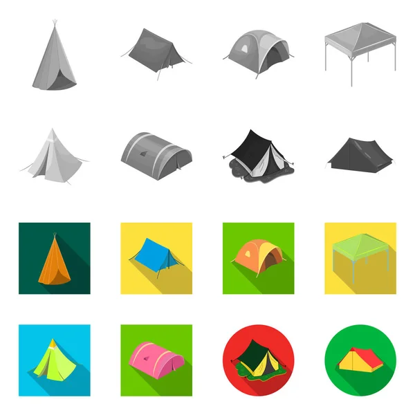 帐篷和营地符号的矢量设计。网络帐篷和森林股票符号集. — 图库矢量图片