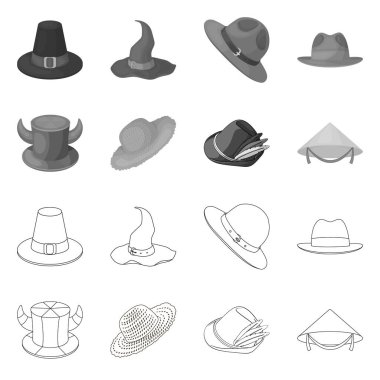 Şapka ve kap simgesi yalıtılmış nesne. Şapka ve model stok vektör çizim seti.