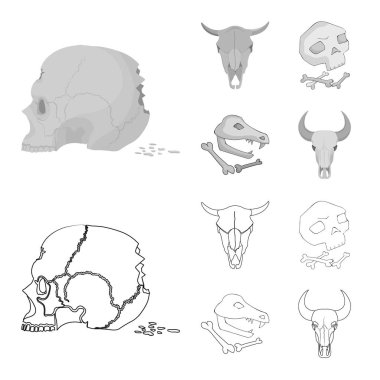 İskelet ve karakter işareti yalıtılmış nesne. İskelet ve Cadılar Bayramı hisse senedi vektör çizim topluluğu.