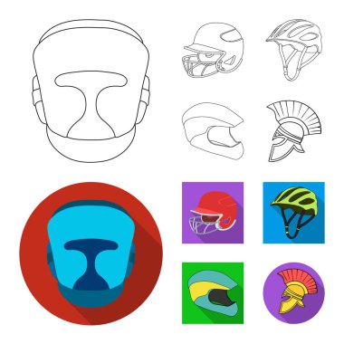 Kask ve spor işareti izole nesne. Kask ve moto stok vektör illüstrasyon seti.