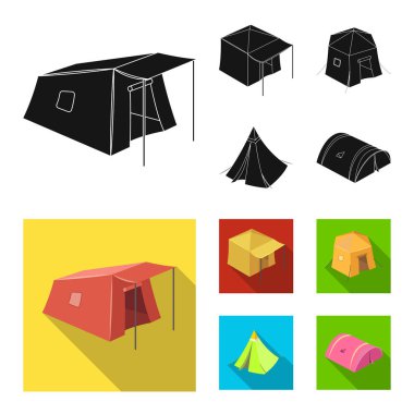 Çadır ve kamp işareti vektör tasarımı. Web için çadır ve orman hisse senedi simgesi kümesi.