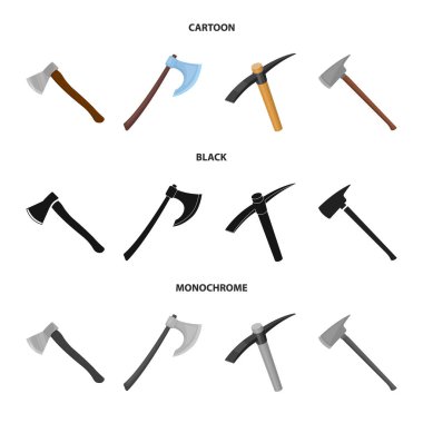 Balta ve çekiç simgesinin yalıtılmış nesnesi. Stok için balta ve doğrama vektör simgesi kümesi.
