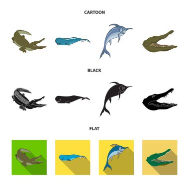 Deniz ve okyanus logosu vektör illüstrasyon. Deniz ve sürüngenlerin stok vektör illüstrasyon koleksiyonu.