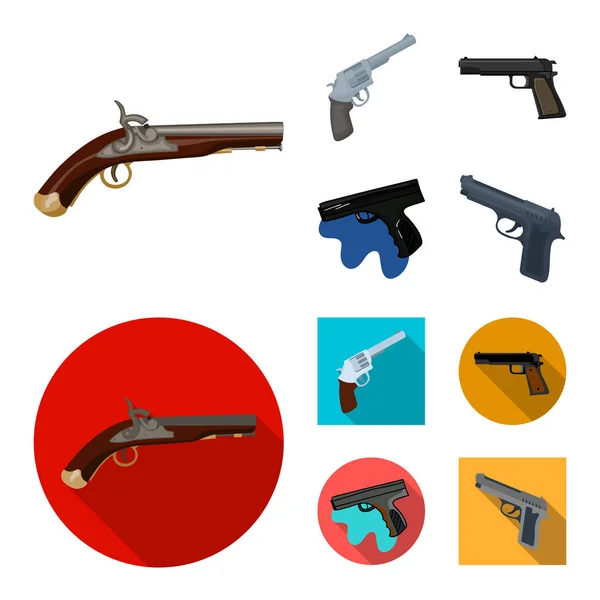 Изолированный предмет из револьвера и пистолетного знака. Коллекция револьверов и триггеров . — стоковый вектор