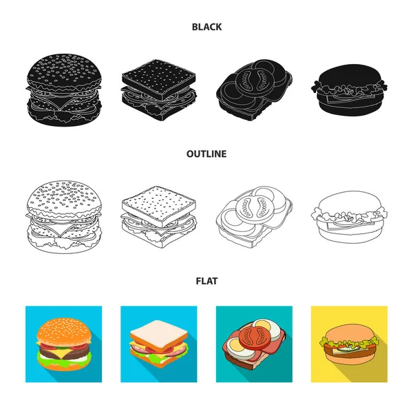 Isolierte Objekt von Sandwich und Wrap Zeichen. Set von Sandwich und Lunch Stock Symbol für Web. — Stockvektor