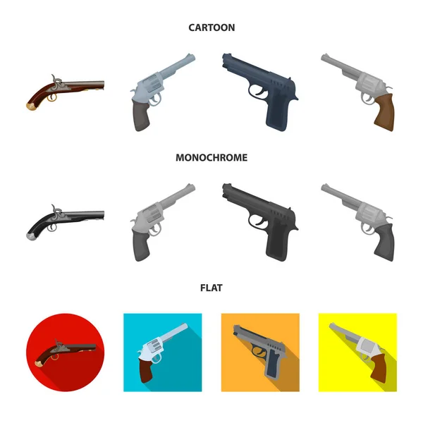 Ilustración vectorial de revólver e icono de pistola. Colección de revólver y gatillo símbolo de culata para web . — Vector de stock