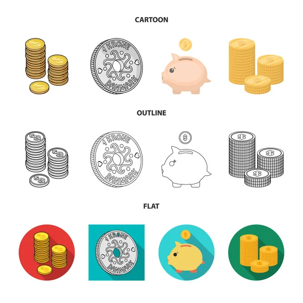 Design vettoriale di moneta e icona del tesoro. Raccolta di illustrazione vettoriale delle monete e delle scorte monetarie . — Vettoriale Stock