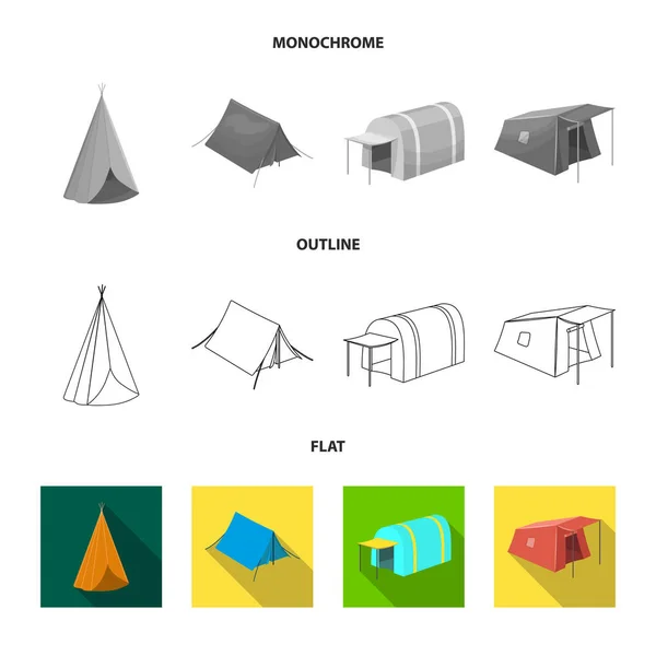 Vektorové ilustrace stanu a camp loga. Kolekce ze stanu a lesní burzovní symbol pro web. — Stockový vektor