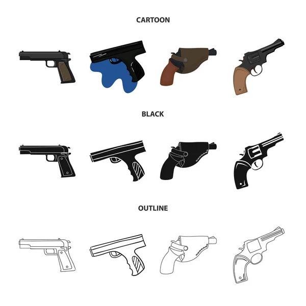 Ilustración vectorial del signo de revólver y pistola. Colección de revólver y gatillo símbolo de culata para web . — Vector de stock