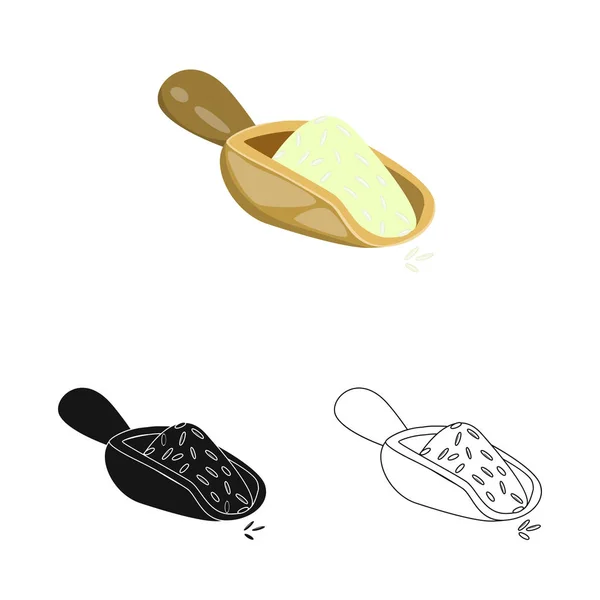 Ilustração vetorial de colher e logotipo de arroz. Coleção de colher e símbolo de estoque de grãos para web . —  Vetores de Stock