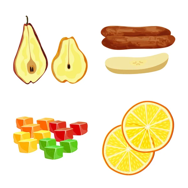 Ilustração vetorial de frutas e logotipo seco. Conjunto de ícone de vetor de frutas e alimentos para estoque . — Vetor de Stock