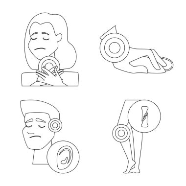 Kemik ve inflamasyon sembolü yalıtılmış nesne. Hisse senedi için kemik ve yara vektör simge topluluğu.