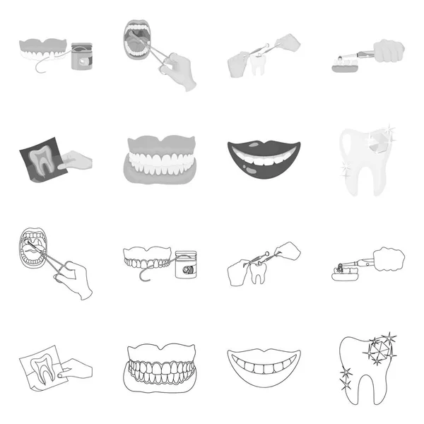 Illustration vectorielle de dent et signe heureux. Jeu de symbole de stock de blanchiment des dents pour la toile . — Image vectorielle