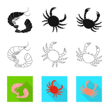 Taze ve Restoran simge vektör tasarımı. Hisse senedi için taze ve deniz vektör simge kümesi.