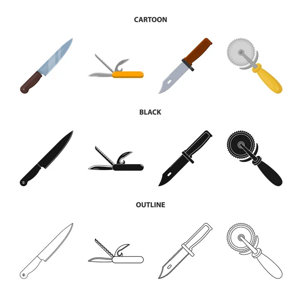 Diseño vectorial de cuchillo e icono de corte. Colección de cuchillo y símbolo de culata plana para web . — Archivo Imágenes Vectoriales