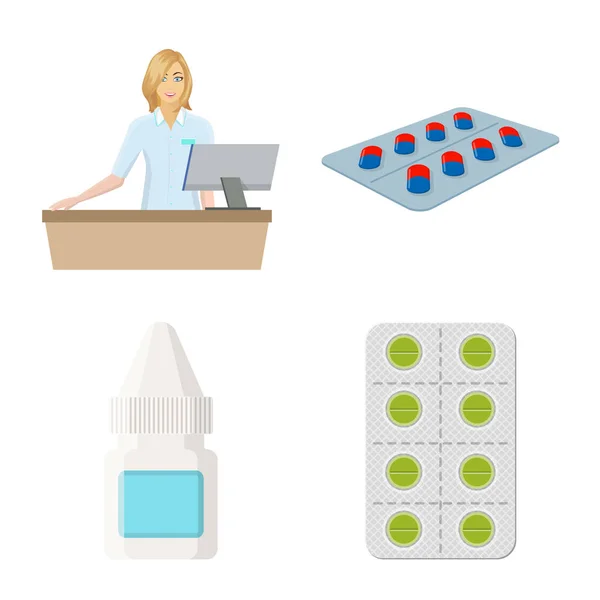 Progettazione vettoriale di farmacia e icona farmaceutica. Set di illustrazione vettoriale farmacia e salute . — Vettoriale Stock