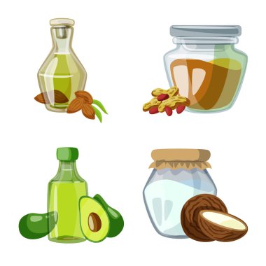 Şişe ve cam logosu izole nesne. Şişe ve tarım stok vektör illüstrasyon seti.