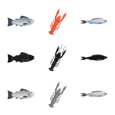 Taze vektör çizim ve restoran oturum açın. Web için taze ve deniz hisse senedi simgesi kümesi.