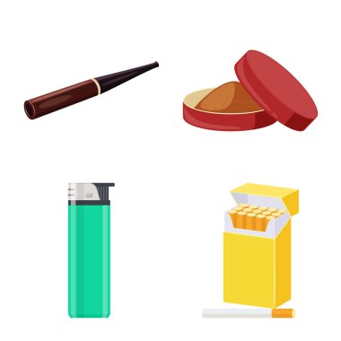 Sigara ve tütün simgesinin vektör tasarımı. Sigara ve nikotin stok vektör çizim koleksiyonu.