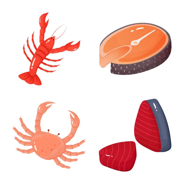 Векторні ілюстрації їжі та морської ікони. Збірник продуктів харчування та здорового запасу Векторні ілюстрації . — стоковий вектор