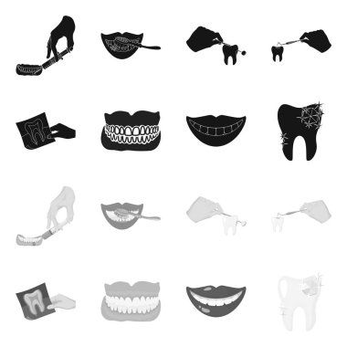 Diş ve mutlu logosu yalıtılmış nesne. Diş ve beyazlatma hisse senedi simgesi için web topluluğu.