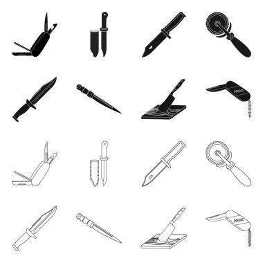 Bıçak ve kesme işareti vektör tasarımı. Web için bıçak ve düz stok sembolü seti.