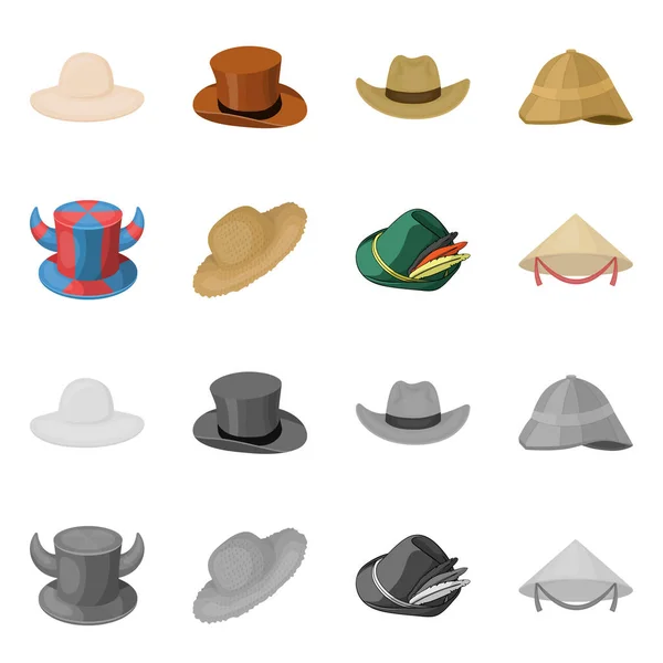 Şapka ve Cap sembolü izole nesne. Şapka ve model stok vektör çizim koleksiyonu. — Stok Vektör