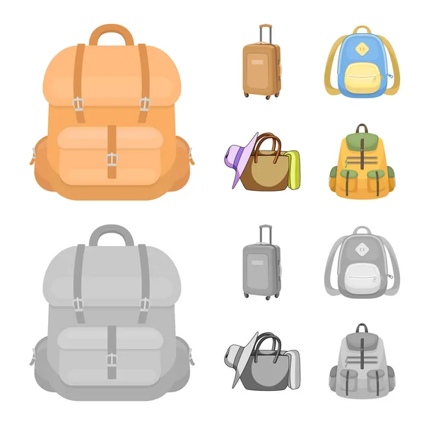 Objeto isolado de mochila e sinal de saco. Conjunto de mochila e ilustração do vetor de estoque escolar . — Vetor de Stock
