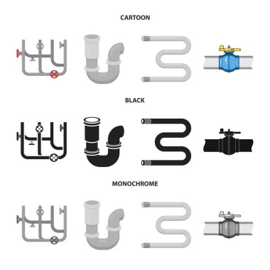 Boru ve sıhhi tesisat logosu izole nesne. Web için boru ve metal stok sembolü seti.