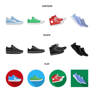 Ayakkabı ve spor logosu vektör illüstrasyon. Web için ayakkabı ve fitness stok sembolü koleksiyonu.